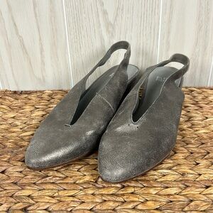 Eileen Fisher Silver Leather Gals Suede Slingback Ballerina Pumps, Size 7